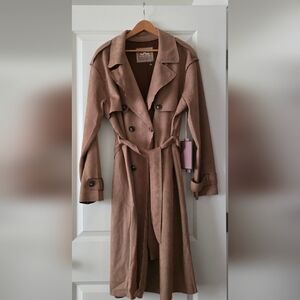 Culture Couture Trench Coat Faux Suede Preppy Academia Womens Size L NWT Tan
